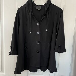 Christian Siriano Black Swing Cape Jacket Women’s 2X Hooded Button Up A-Line